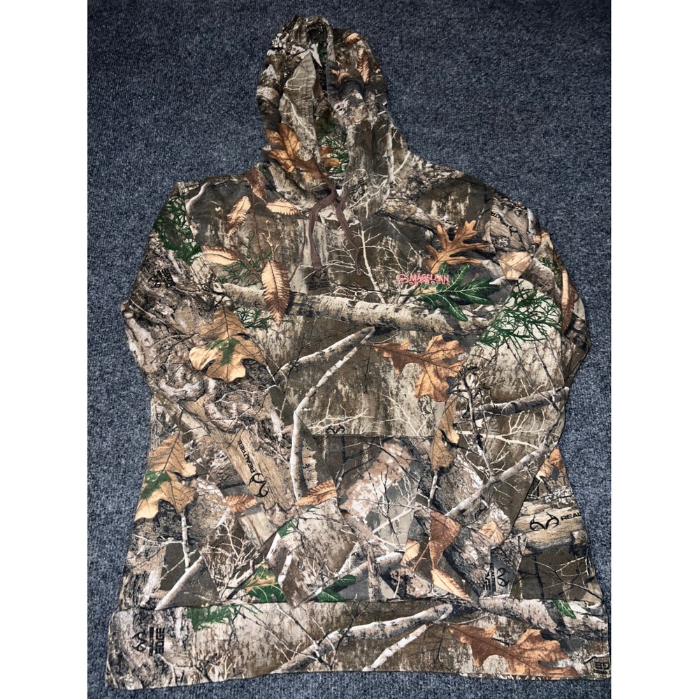 Magellan Outdoors Womens Large Realtree Edge Camo Hoodie Brown Green Sweatshirt